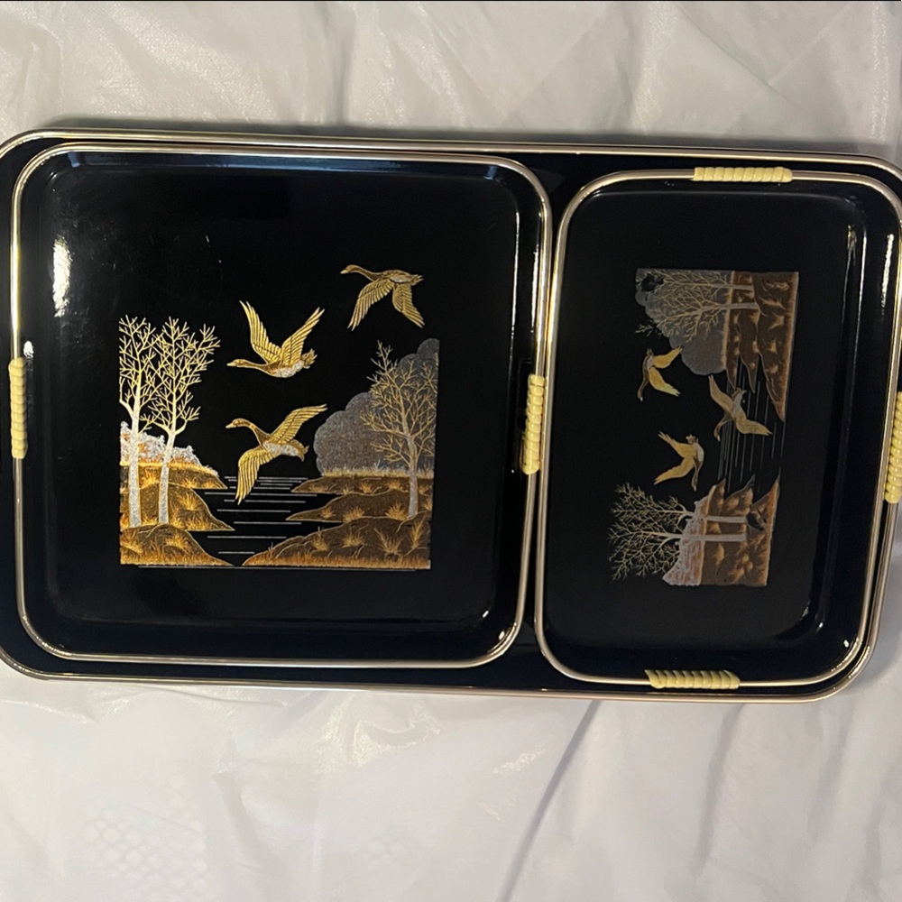 Elegant Black and Gold Serving Trays